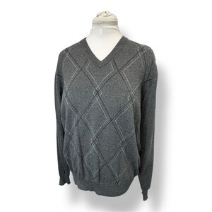 Van Heusen Mens V Neck Argyle Pullover Sweater Classic Knit Preppy Charcoal L